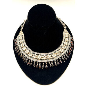 Signed ILARIA Heavy Sterling Silver Panel STATEMENT Necklace Red Coral Beads